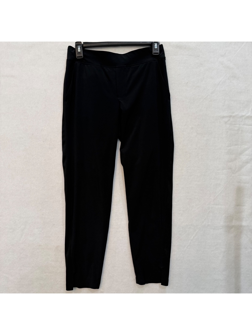 Athleta Brooklyn Ankle Pants Black Womens Sz 0 P 25" Inseam Pockets Ribbed Sides
